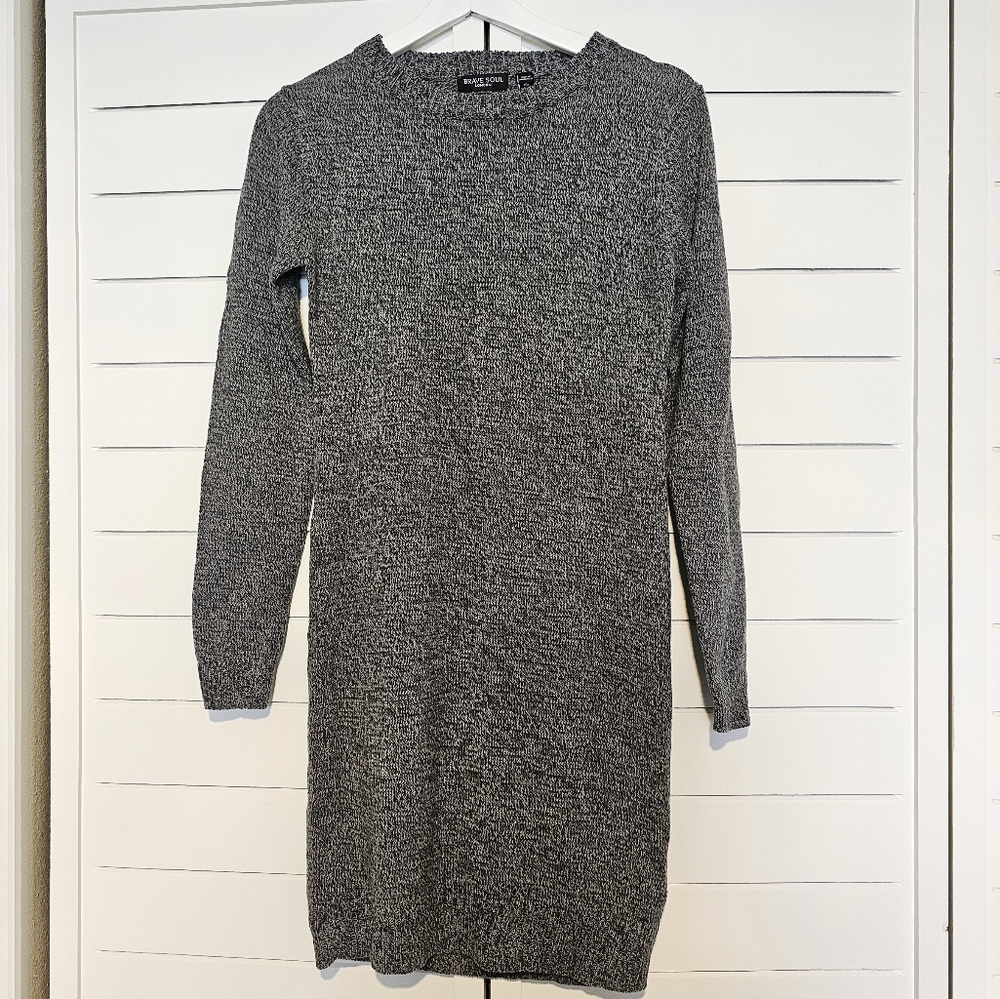 Brave Soul Crew Neck Sweater Dress in Grey Size XS